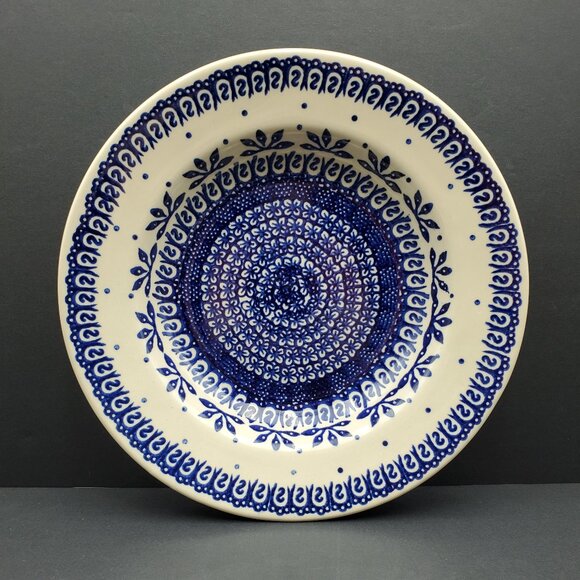 Polish Pottery Blue Lace Rim Soup Bowl Manufaktura Blue Lace Rimmed Pasta Bowl - Picture 7 of 7